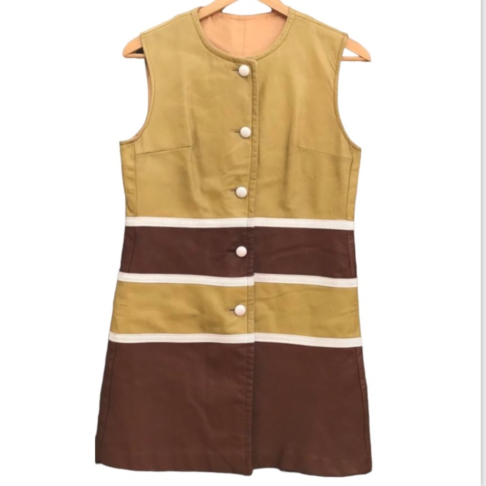 Vintage mid mod 70s leather mini dress